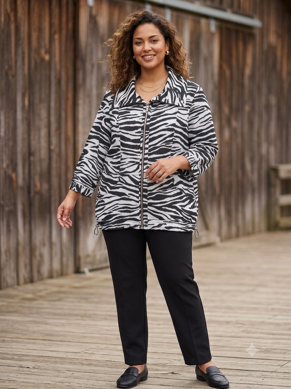 Zenergy By Chico's Zebra Print Zip-Front Jacket - Size 1 Black & White.    H 18